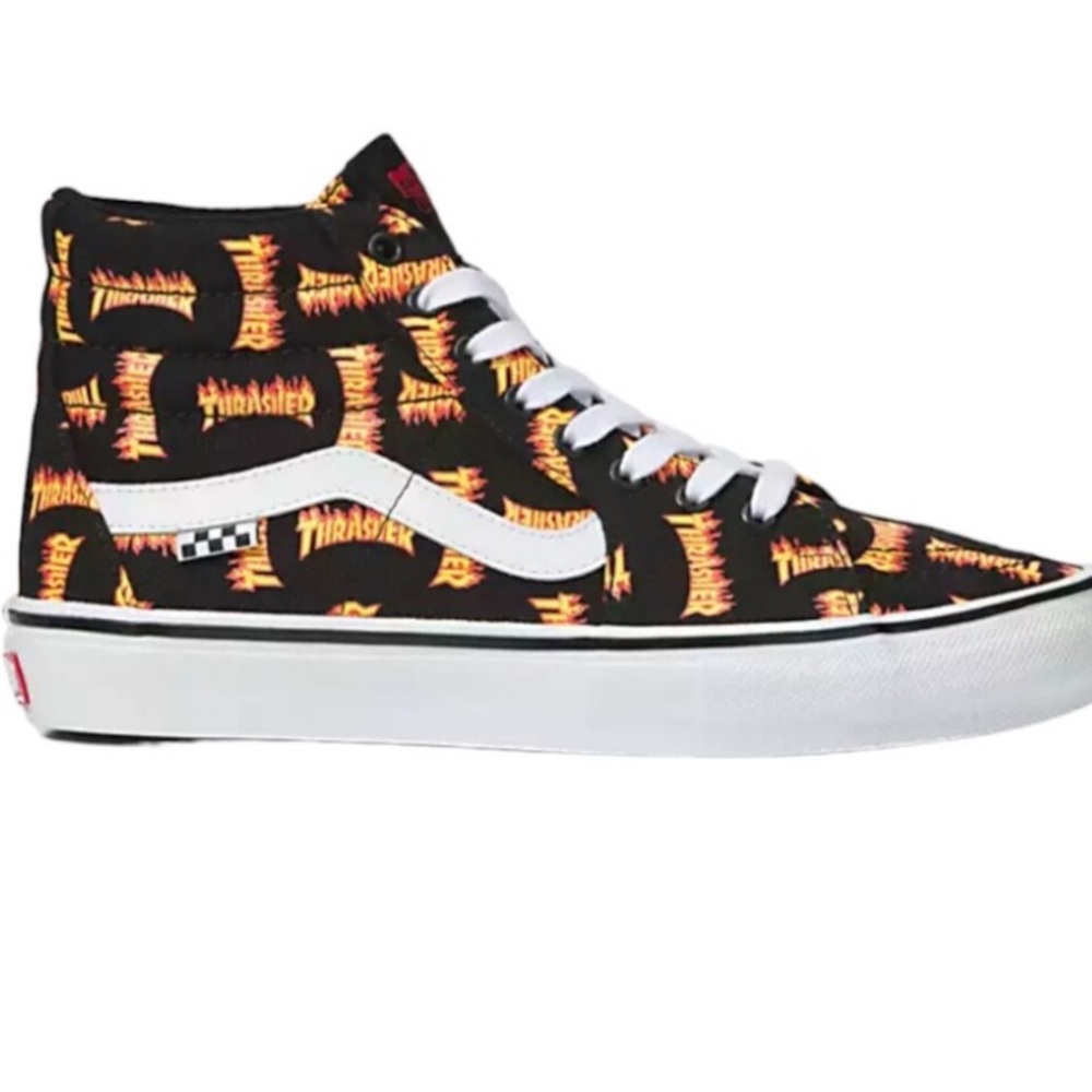 Vans Thrasher Kids High-Top Sneakers Sz 4 Black with yellow and Orange Accents - Picture 7 of 7